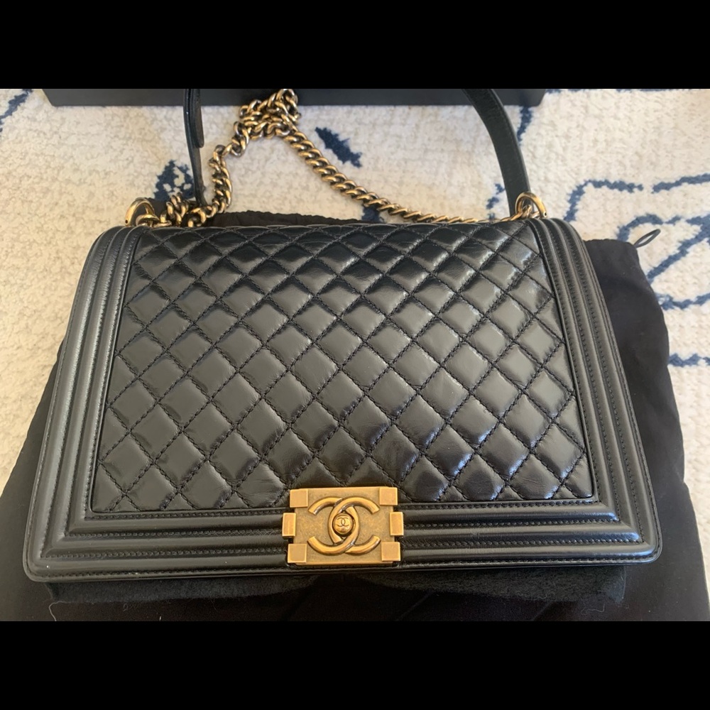 Chanel boy flap bag large gold chain - Picture 3 of 15